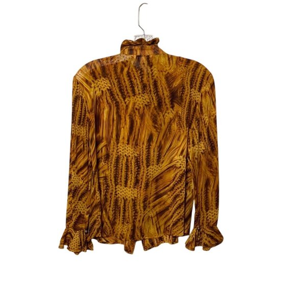 St. John Silk Blend Long Sleeve Ruffled Button Up Blouse Abstract Print Size 2 - Picture 2 of 8